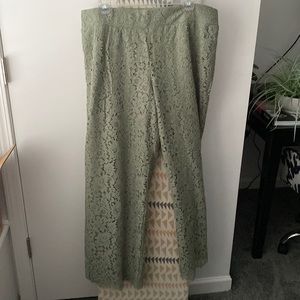 Sage green wide leg lace pant, 42” length